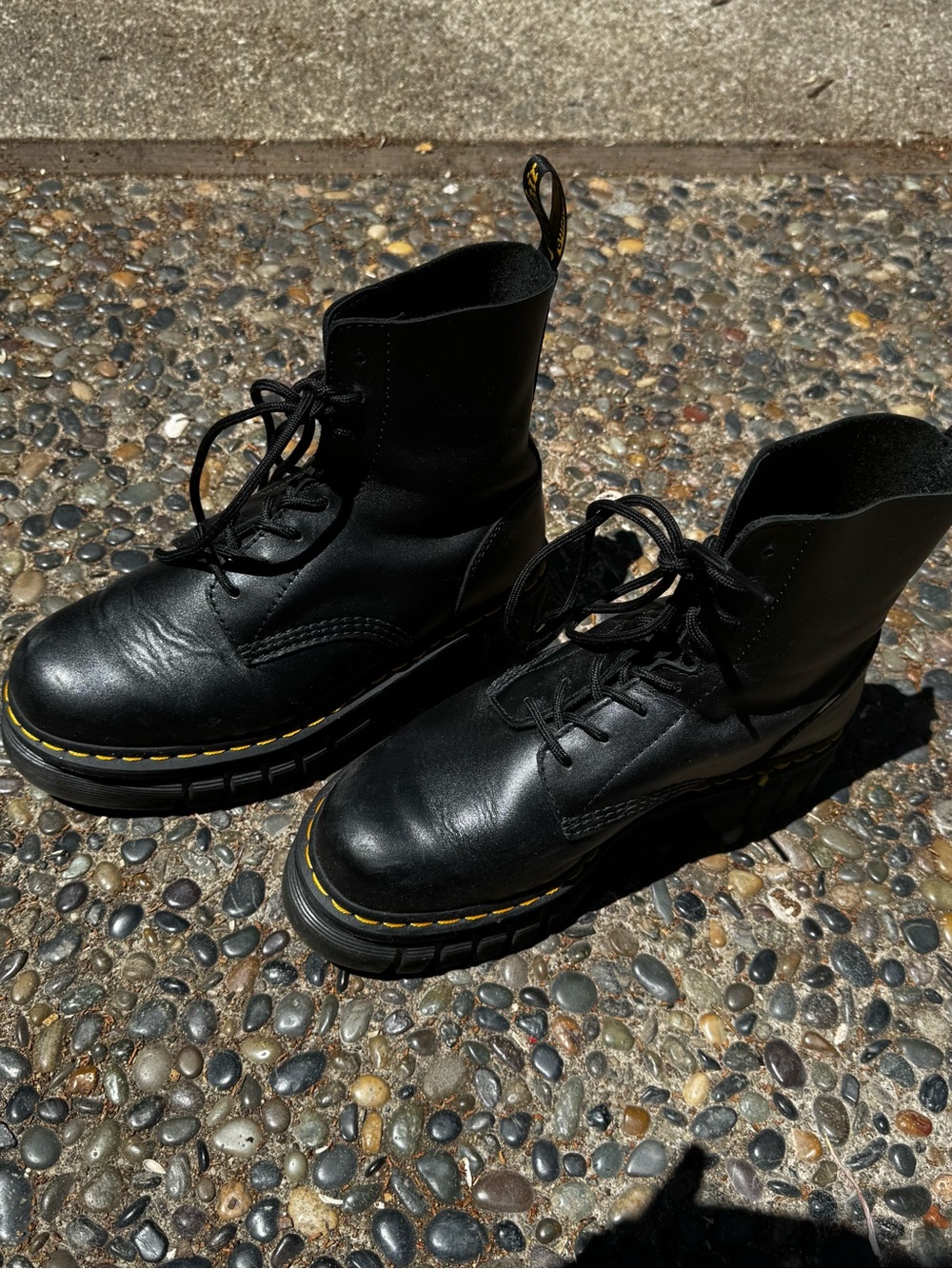 Dr. Martens Black Leather Platform Chunky Heel Combat Boots - Picture 4 of 4